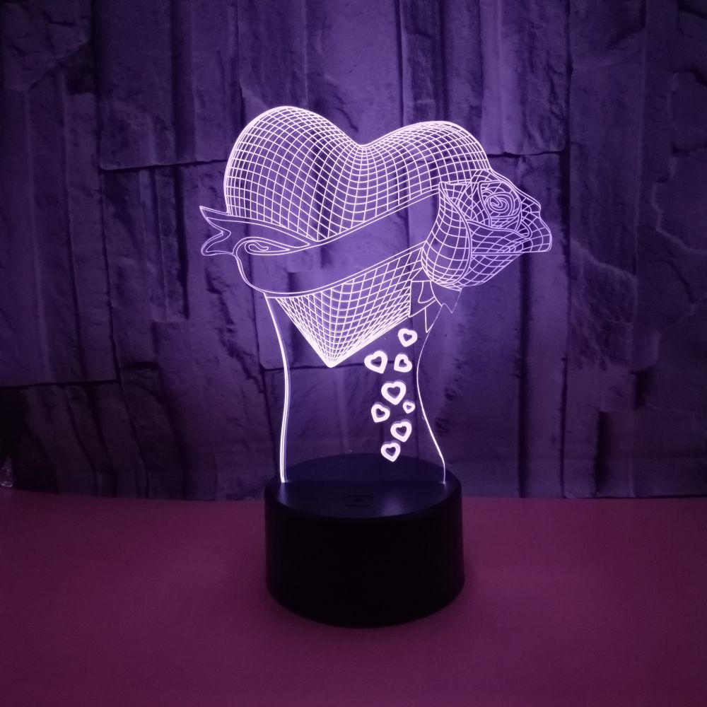 Loving Heart With Rose valentine gift Name 3D Effect Optical Illusion Table Lamp Loving Heart With Rose valentine gift Name 3D Effect Optical Illusion Table Lamp